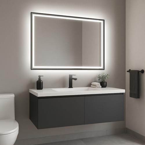 Espejo de Baño Rectangular con Luz Alicia 110x100 (Alto x Ancho) - Iluminación Ambiental y Frontal - Luz fría y Uniforme - Diseño Elegante con Arenado Interior - Leds de bajo Consumo IP44
