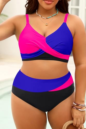 Image of Tempt Me Plus Size Two Piece Swimsuit - Women High Waisted Bikini Set Tummy Control Bathing Suits