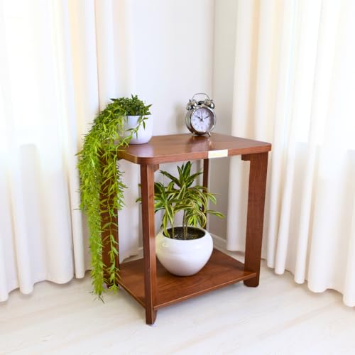 Image of InoSlashed Beautiful Wooden Side Table /End Table /Plant Stand /Tea Table /Stool Living Room Furniture Square Shape (17 Inch - Sheesham Colour)