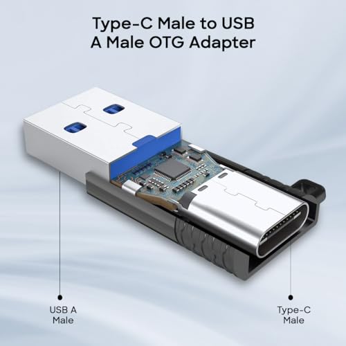 Image of pTron Nexo USB Type C Female to USB 3.0 Male OTG Adapter, 5 Gbps High Speed Data Transfer, Compatible with Laptops /Tablets /Smartphones /Chargers, Sleek & Compact Design & Metal Alloy Build (Obsidian)