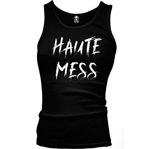 Haute Mess - Distressed High Fashion Hot Mess Joke Ladies Beater Tank Top (XL Black)