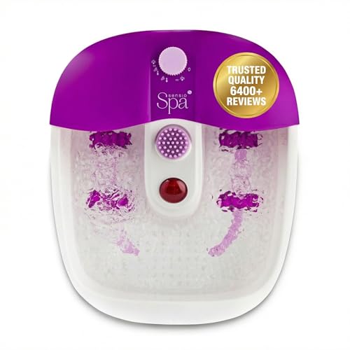 Sensio Spa Heated Foot Spa Massager with Bubbles - Luxury Removable Rollers - Foot Bath for Tired Feet Warm Soak Pedicure Tub - Home Relaxation Easy Controls Purple Non-Slip Base