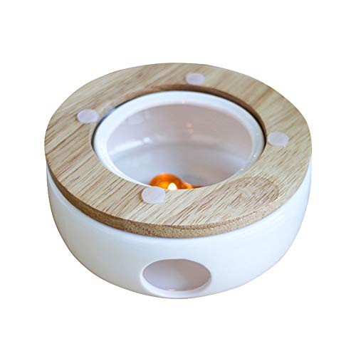 OnePine Elegant Porcelain Teapot Warmer, Teapot Warmer Base with Wooden mat Ideal