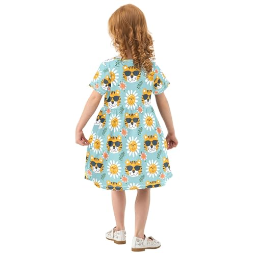 Summer Girl Dresses Cute Tiger Face 2 Toddler Short Sleeve A-line Dress Casual Sundress3