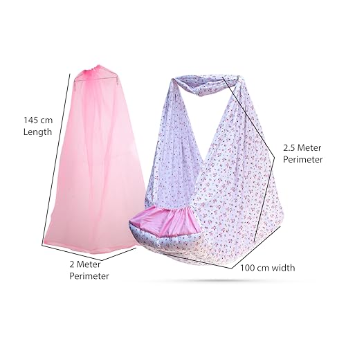 Image of beetot Cotton New Born Baby Swing Cradle (Jhula) | Cradle Cloth With Removable Mattress Bed, Mosquito Net, Weight Capacity Up To 20Kg | Age From 0-12 Months (Floral Pink)