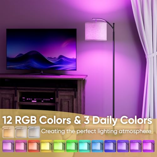 Image of Battery Operated Floor Lamp, RGB Dimmable Cordless Standing Lamp with Remote Control for Living Room, Tall Floor Lamp for Bedroom -Black