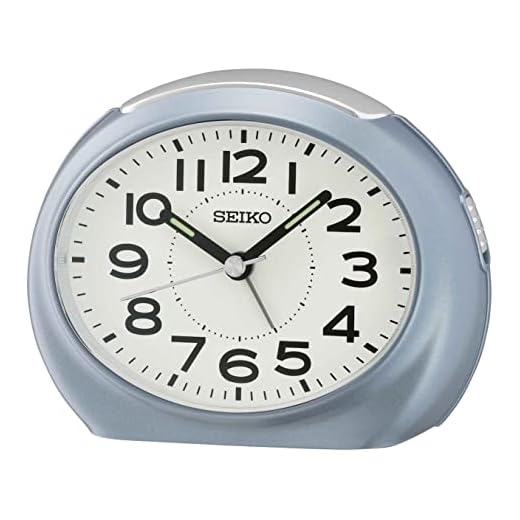 Seiko QHE193LLH Oval Non Ticking Bedroom Alarm Clock, Metallic Lt. Blue, 3.5 x 4.5 Inches