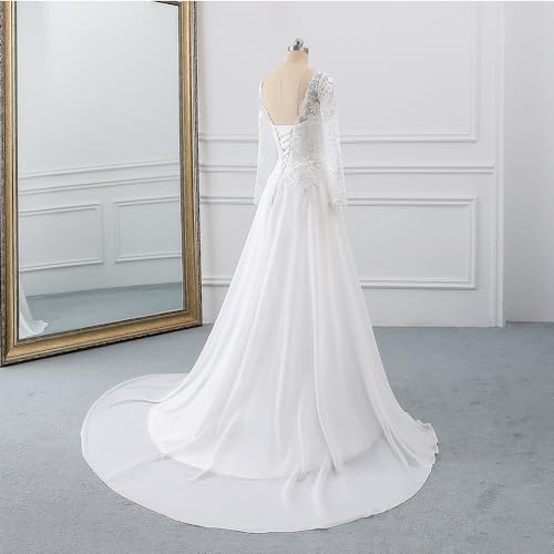 Wedding Dresses for Bride with Lace Appliques Chiffon A Line Women Dress Long Sleeves Beach Bride Dress4