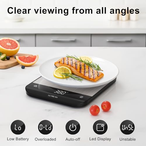 Image of Ultrean Food Scale, Digital Kitchen Scale with LED Display, Weight Grams and Ounces for Baking Cooking, 6 Units with Tare Function, 11lb (Batteries Included)