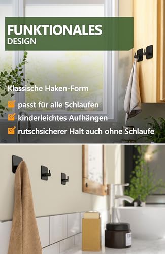 4smile Handtuchhalter ohne Bohren, 6er Set, Klassisch, Schwarz – Ansicht 4