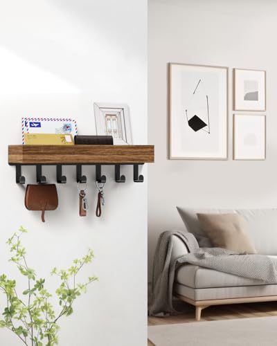 Image of Key Holder Wall Mount Magnetic Adhesive - Key Hooks Rack with shelf | Key Hanger with Mail Organizer for RV Camper Fridge Living Room Decor, Home Essentials, Large Rustic