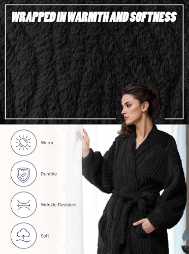 Image of Artfasion Womens Long Fleece Robe - Warm Soft Floor Length Flannel Bathrobes for Winter Thicker Long House Coat with Pockets