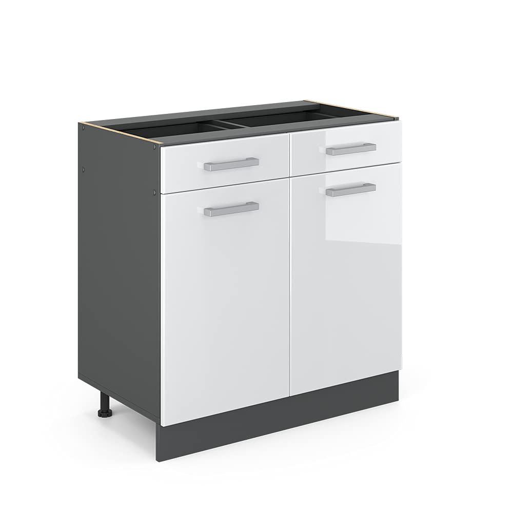 Vicco Kitchen base cabinet Raul, White High Gloss, 80 cm