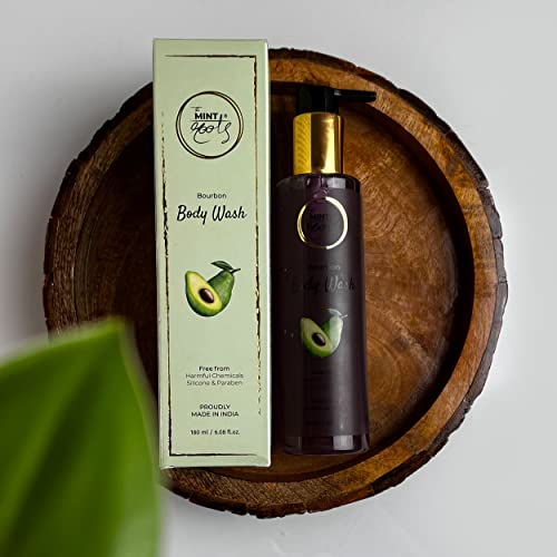 Image of Bourbon Body Wash with the Goodness of Glycerine & Avocado by Mintroots, Deeply Nourishing & Brightening Bodywash for Men & Women, Exfoliating Shower Gel For All Skin Type, Youthful Skin, 180ml
