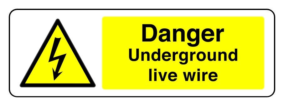 Danger Underground Live Wire - safety sign - 3mm Aluminum Dibond for indoor/outdoor usage (300mm x 100mm) 5m Viewing Distance.