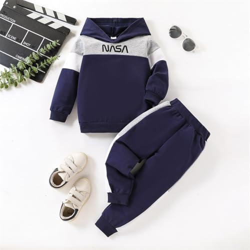 Image of 2-6T Toddler Baby Boy Clothes Long Sleeve Hooded Pullover Colorblock Sweatshirt + Pants 2pcs Fall Winter Outfit Set