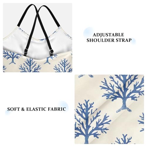 senya Girls Swimsuits One-Piece Swimwear Tie Bathing Suit Beach Summer Round Neck 7-8T Blue Coral Pattern3