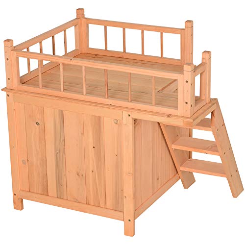 Pawhut 2-Level Elevated Waterproof Outdoor Wooden Treehouse Cat Shelter With Balcoy #TOP7