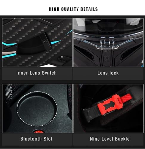 Casco Modular CNNGU para Moto con Guantes y Cubrecara, Casco Abatible con Doble Visera, Homologado ECE para Hombres y Mujeres, Talla S (55cm~56cm), Color Negro - imagen 6