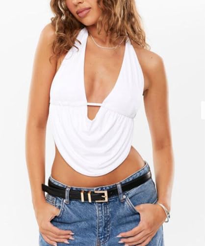 Women Sexy Halter Tops Tie Back Deep V Neck Sleeveless Crop Tops Y2K Backless Tops for Women Party Club Night2