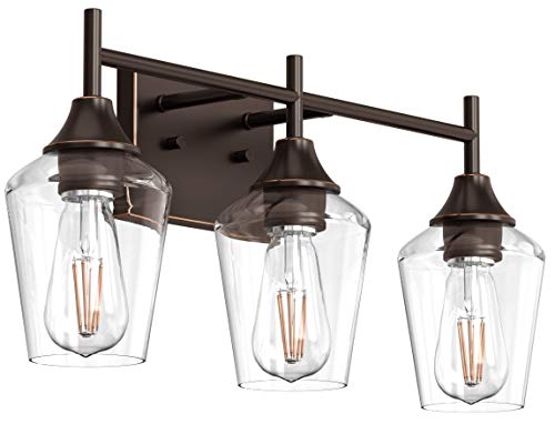 Bonhar WW23 Bronze Bathroom Vanity Lights, Farmhouse Vanity Lights Fixtures, Oil Rubbed Bronze Finish with Clear Glass Shade, Bathroom Lighting Fixtures (Bulb not Included) (Bronze, 3-Lights) RPZ322