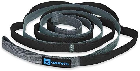 A AZURELIFE Premium Durable Cotton Stretch Strap with Loops, Non-Elastic Yoga Strap for Stretching, Multi-Loop Fitness Stretch Band for Physical Therapy, Yoga, Pilates&Dance