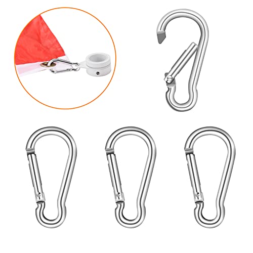 Bonwin Flag Pole Ring Replacement Carabiner Clips | 4 Pcs Aluminum Alloy Flag Pole Clip Spring Snap Hooks For Grommeted Flag | Replaceable Flagpole Hardware Accessories For Any Flagpole Rings (Silver) #TOP1