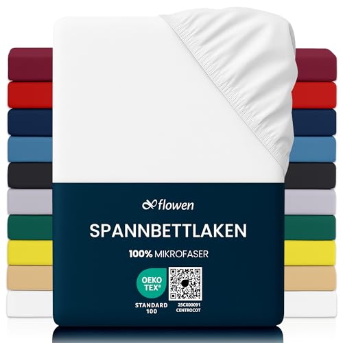 Flowen Spannbettlaken 120x200 cm Mikrofaser Spannbetttuch Weiß für Bett Atmungsaktive Hypoallergene Bettlaken Anti-Milbe Leicht Weich und...