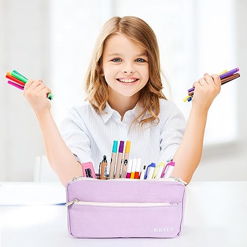 Image of Large Pencil Case with 4 Compartments, Big Capacity Pencil Bag Canvas Pencil Pouch with Zipper, Pencil Pouch Aesthetic, Pencil Pen Case Bag for Office College School Teen Boys Girls Students (Purple)