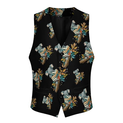 Koala Bear And Books Novelty Men's Suit Vest Funny Formal Dress Vests Business Waistcoat3