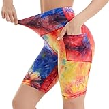 iniber Women's Biker Shorts with Pockets 8" High Waist Workout Yoga Tie Dye Soft Spandex Athletic Bi