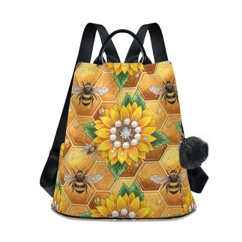 Sac à dos femme abeilles tournesols contre le vol jaune à poche
