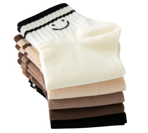 Image of Deeorla Womens Striped Crew Socks Brown Vintage Retro Athletic Socks 5 Pairs