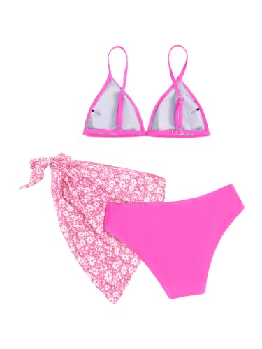 Image of SHENHE Girl's 3 Piece Swimsuits Cute Spaghetti Strap Triangle Bikini with Ditsy Floral Cover Up Teen Bathing Suits