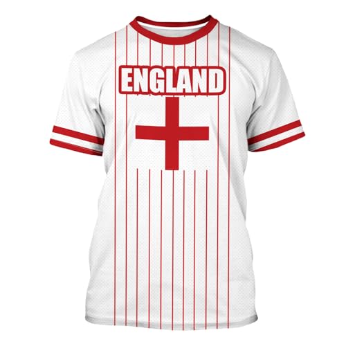 Pyconvia Mens Soccer Jersey England Soccer Fan Sportswear Short-Sleeve Training Shirt Breathable Athletic Casual T-Shirt