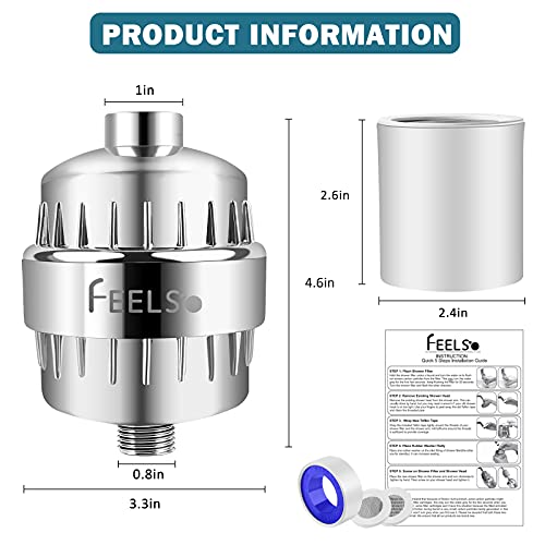 Image of FEELSO 15 Stage Filtered Shower Head, High Pressure Hard Water Softener Showerhead with Filter Cartridge for Hard Water Remove Chlorine and Harmful Substances (15-stage filter element)