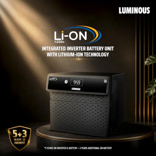 Image of Luminous Li-On Black 1250 1100VA 12.8V Pure Sine Wave Inverter for Home & Shops | LCD Display & Easy Installation | 1208Wh with in-Built Lithium-ion Battery | 3X Fast Charging | 5+3 Yrs Warranty | 1208Wh with in-Built Lithium-ion Battery, 3X Fast Charging, LCD Display & Easy Installation, For Home & Shops