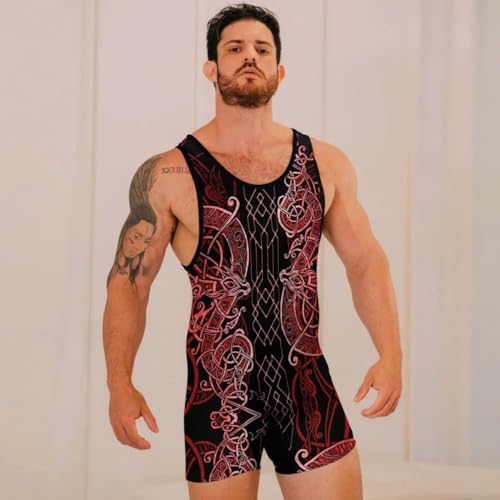 BattleFitGear Viking Warriors Men's Wrestling Singlet, Powerlifting Singlet, Cool & Breathable Wrestling Outfit