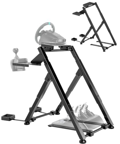 Image of Hoss Adjustable & Foldable Steering Wheel Stand with Gear Shifter Mount - Compatible with Logitech G29, G923,Thrustmaster and Fanatec - Sturdy Steel Frame with & Anti-Slip Feet - Only Stand- Black