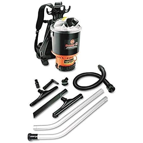 Hoover Commercial Shoulder Vac Pro Backpack Bagged Vacuum Cleaner, with HEPA Media Filter, Lightweight with Extra Long Cord, Chiropractic Design, for Carpet and Hard Floors, C2401, Black Cover