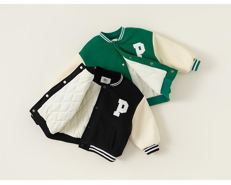 Toddler Boys Casual Padded Letters Printed Button Jacket Fashion Spring Winter Block Color Pockets Sweatshirt Coat3