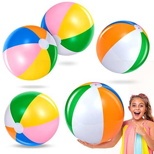 BBTO 5 Pelotas de Playa Hinchables de 60 cm Bola de Piscina Hinchable de Arcoíris Juguete de Pelota Inflable de Fiesta de Verano Balones de Playa Inflables para Niños Adultos Juegos Acuáticos