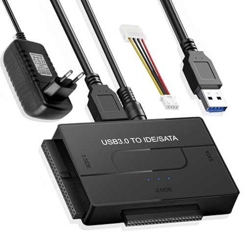 Adattatore USB 3.0 IDE/SATA, convertitore multifunzione per HDD/SSD, CD-ROM e DVD-RW, adattatore esterno con interruttore, compatibile con Mac OS/Windows