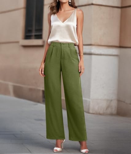 Image of Feiersi Womens Casual Wide Leg Pants High Waisted Button Down Straight Long Trousers Palazzo Pants