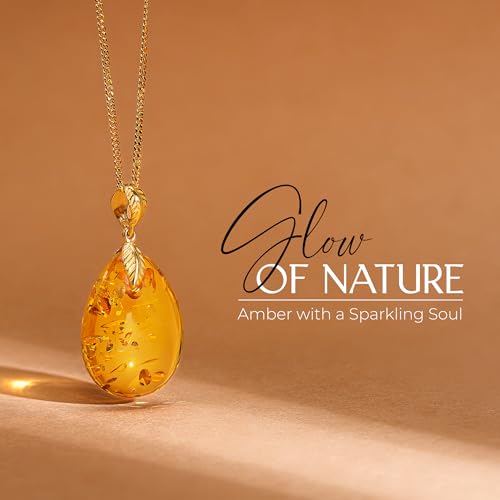 Baltic Amber Pendant for Women, Sparkling Amber Drop, Gold Plated Sterling Silver Necklace, Cognac Color Jewelry for Ladies, 18 inch gold plated chain3