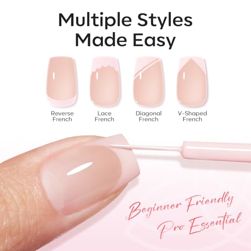 Image of modelones Pink French Tip Liner Gel Polish 15ml Built-in Fine Brush | Baby Pink Nail Art Gel Paint Swirl Fine Line Design Beginner Friendly Long Lasting Soak Off U V Cure DIY Soft Salon Manicure