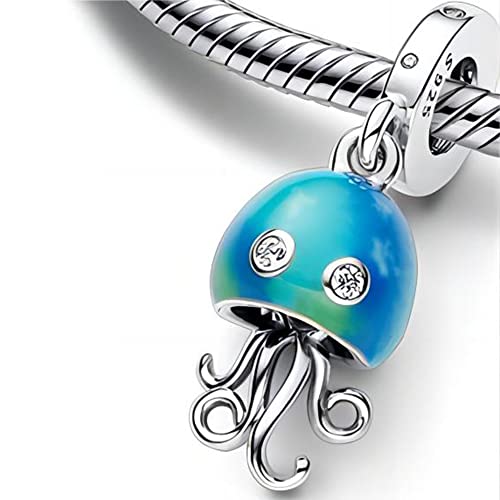 Colorful Jellyfish Dangle Charm Fit Women Bracelet Necklaces Fashion Gifts 925 Sterling Silver DIY Jewelry3