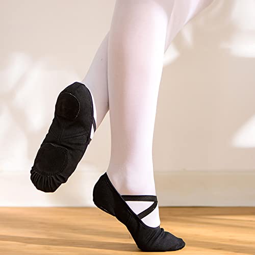 Sapatos de balé para meninas, Split Leather Sole Elastic tecido Dance Flats Yoga Ginástica Sapatos p