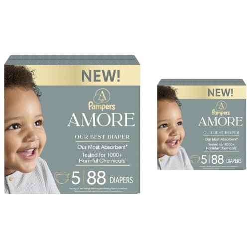 Pampers Amore Diapers Size 5, 2 x 88 Count, with Pampers Aqua Pure Water Based Baby Wipes 12X Flip-Top Packs (672 Count)