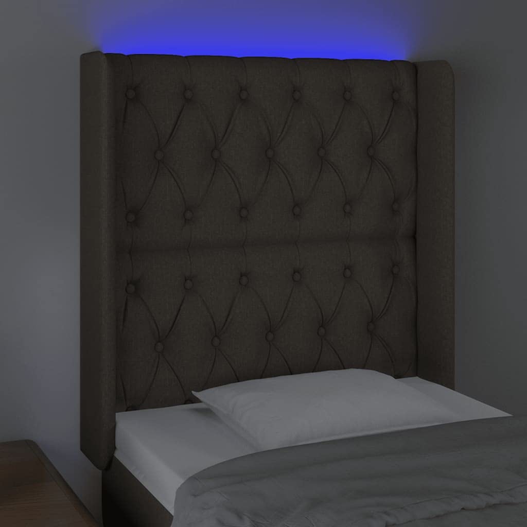 Zagłówek LED z regulacją wysokości, materiał taupe, 83 x 16 x 118/128 cm, tapicerowany zagłówek z uszami, do sypialni, oddychający design